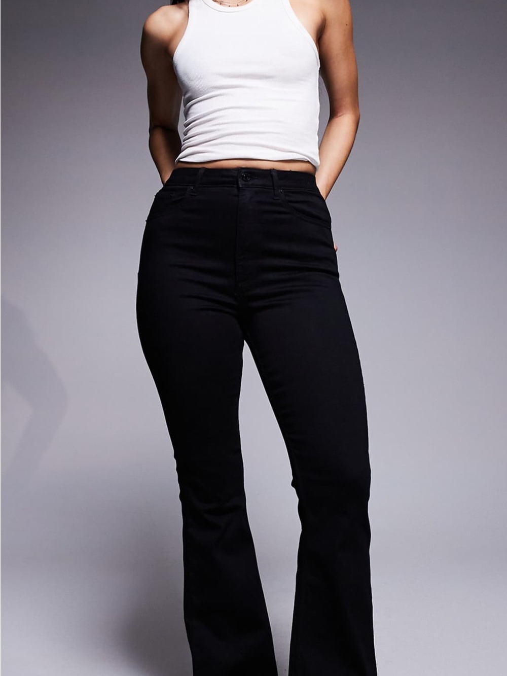 ASOS Black High-Rise Flared Wide-Leg Jeans